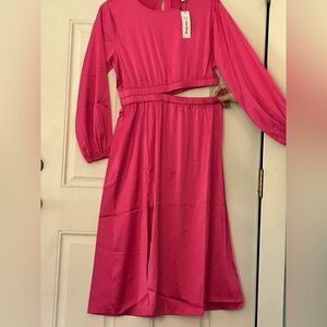 Women’s Long Sleeve Midi Dress in Hot Pink